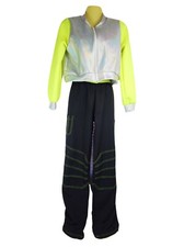Weissman Childs Hip Hop Costume XL Lime Green Metallic Silver Jacket Blk Pants