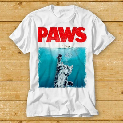 Pfoten Kiefer Katze T-Shirt Funshirt lustig Kätzchen Kitty Katze weiß Hai Top Tee 2081