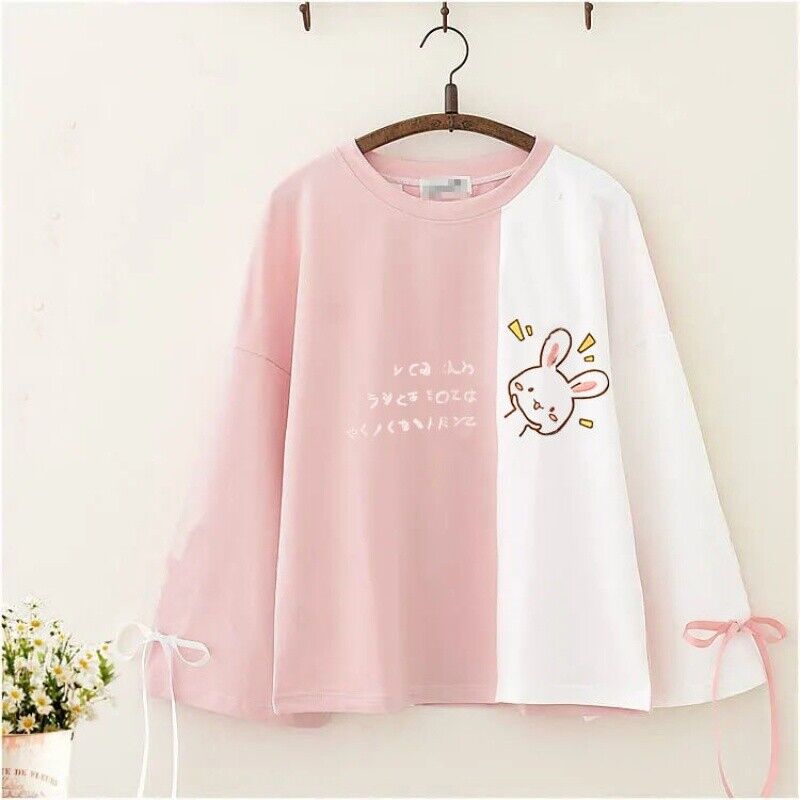 Lady Girl Japanese Kawaii Clothing Tops Embroidery Rabbit Shirt Preppy Cute  Top