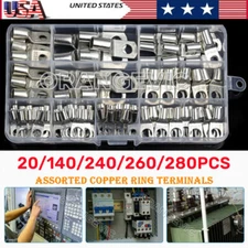 140/280PCS Car Battery Cable Lugs Copper Ring Crimp Terminal Wire Connectors Kit