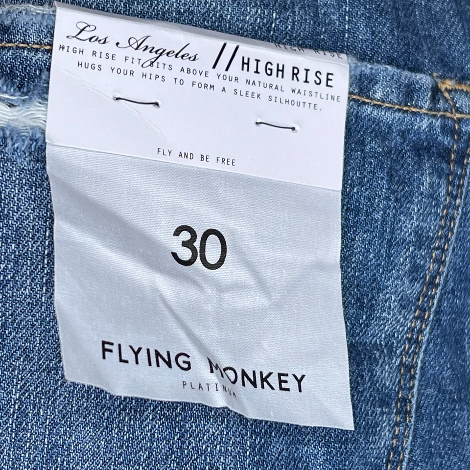 Bermuda jeans Flying Monkey feminina angustiada cintura alta tamanho 30 azul 100% algodão - Imagem 3 de 4