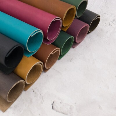 Oil Tanned Leather Sheets Cowhide Earth Tone Colors Precut Craft Pieces