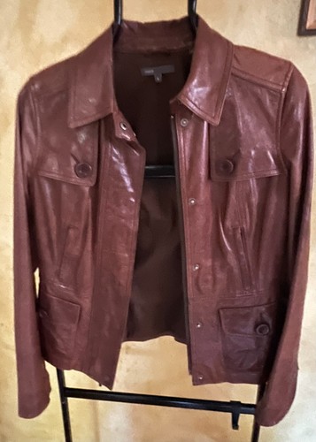 VINCE Chestnut Brown Leather Jacket Coat