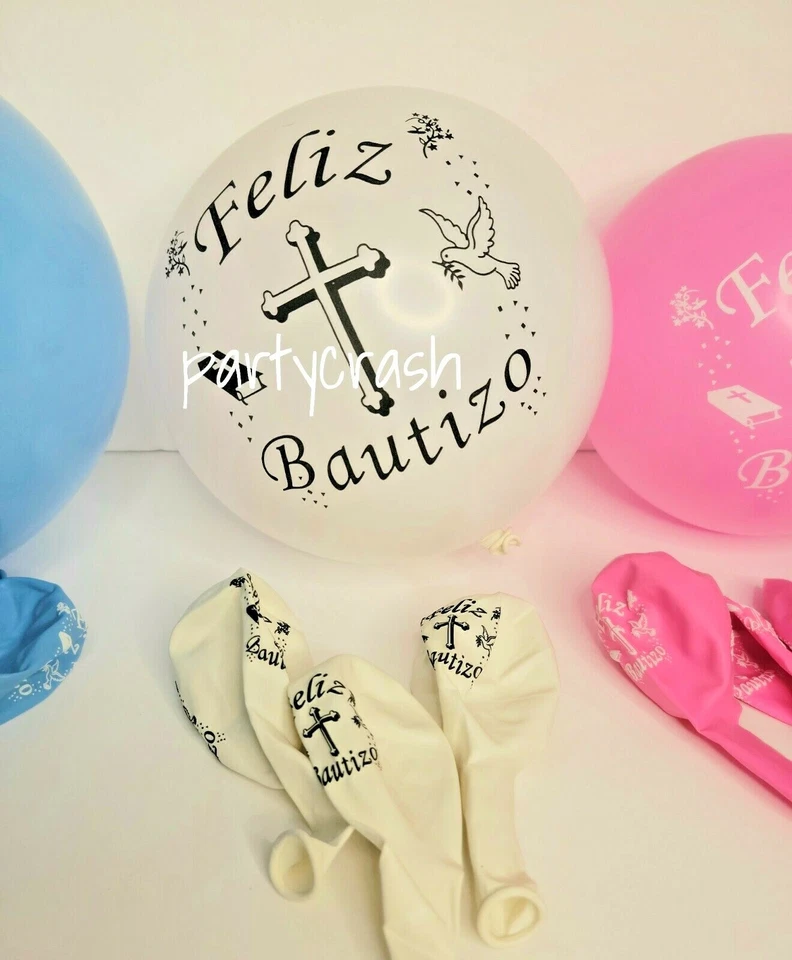 72 Globos para Bautizo Baptism Balloons Party Decoration White Pink Blue - Image 2 of 4
