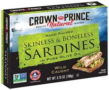 Crown Prince Natural Sardines in Olive Oil Pack of 12 3.75 Ounce Cans