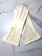 VTG Capretto Lavabile Ivory Cutout Leather Gloves Above Wrist Special Event Sz 7