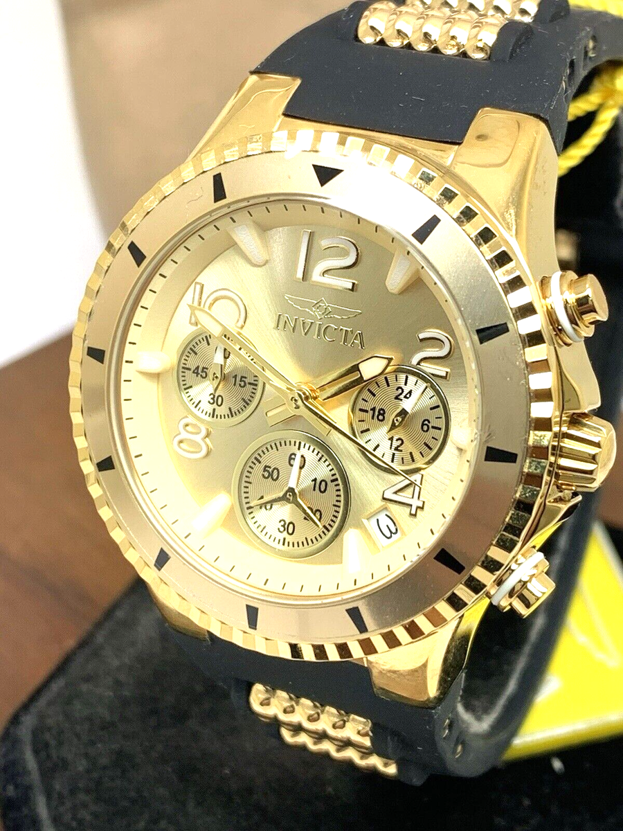 Invicta Women's Watch 36909 Quartz Chronograph Gold Black Rubber