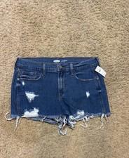 Old Navy Women's Mid Rise Boyfriend Blue Distressed Denim Shorts - Size 8