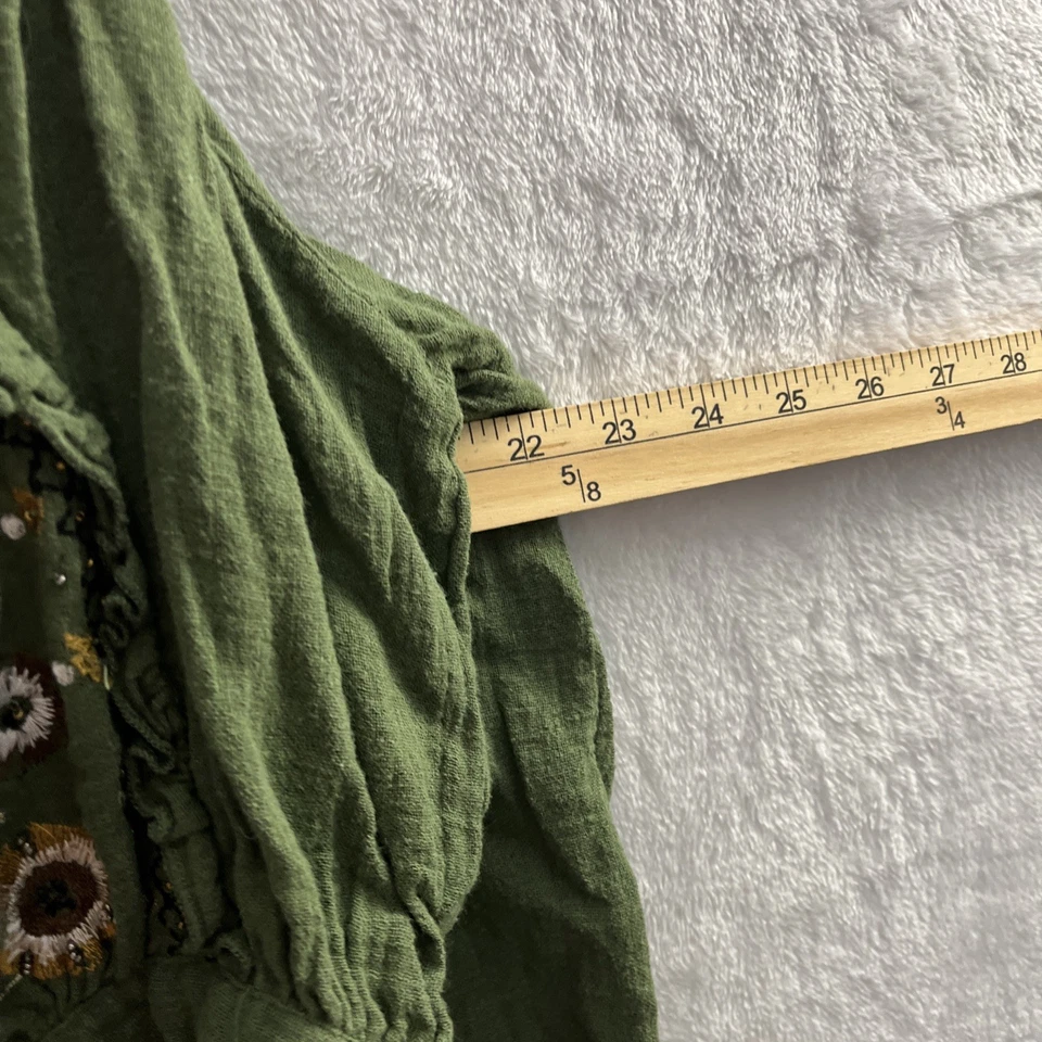 Blusa Top Zara Mujer Verde Pequeña Cuentas Geométricas Manga 3/4 Cuello Redondo Pullover Foto 4 de 4