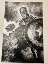CAPTAIN AMERICA ENDGAME THOR AVENGERS PAINTING 11x17 Original Art