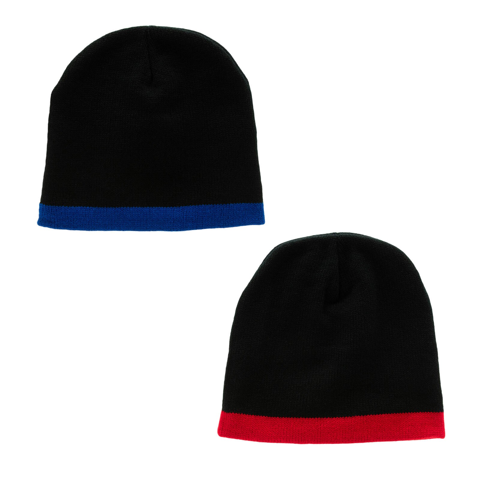 Мужские вязаные шапочки-бини из полиэстера Bic, черные/красные и черные/синие, комплект из 2-х