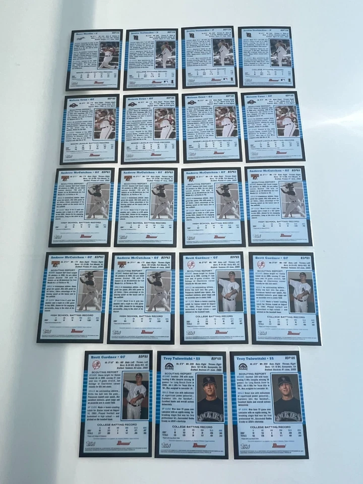 (19) Tarjetas de novato 2005 Bowman Draft Picks 3X Justin Verlander McCutchen Cruz RC Foto 2 de 2