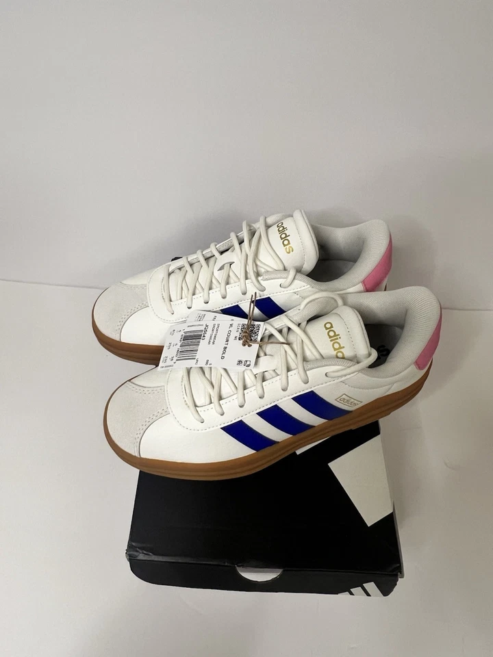 Adidas Mujer VL Court Bold # JQ5643 Talla 6 1/2 Blanco Azul Rosa Foto 3 de 4