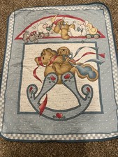 Daisy Kingdom Blue Rocking Horse Baby Crib Comforter Quilt USA Vintage