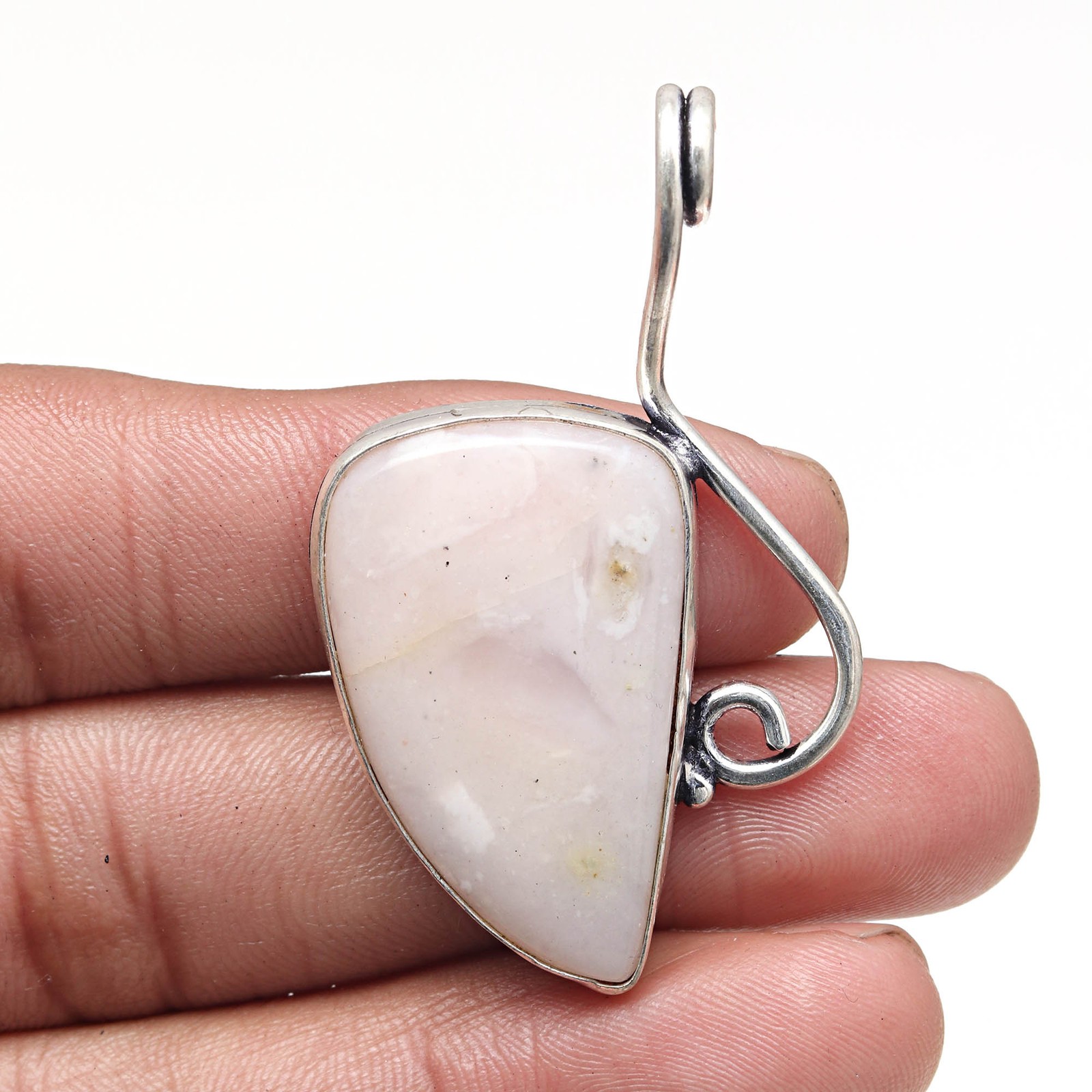Pink Opal Gemstone Silver Pendant Necklace for Valentine's Day Ethnic Jewelry 2 Inch