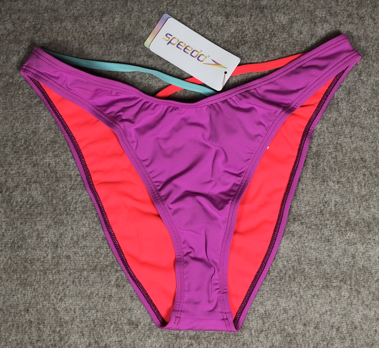Speedo Strappy Scoop High Leg Bikini Bottoms Violet L UK 14 16 Cheeky FLU3NTE