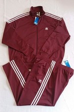 New Men's Adidas Originals Classics Firebird Tracksuit Maroon/White  Size 2XL