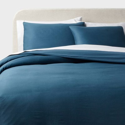 Full/Queen Washed Cotton Sateen Duvet Cover and Sham Set Indigo - Threshold:
