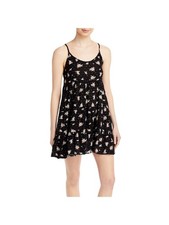 AVA & ESME Womens Black Spaghetti Strap Scoop Neck Short Baby Doll Dress S