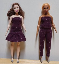 Curvy Barbie 11 1/2" Doll Clothing Plum sparkle Strapless Dress, Top and Pants