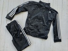 Girls ADIDAS Tracksuit Set Size XL 16 BLACK With Silver Stars JACKET AND PANTS