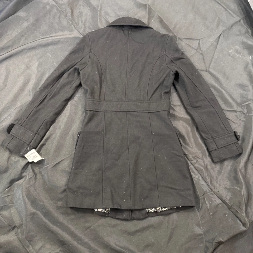 Nuevo Abrigo Chaqueta Tul Negro Mezcla Lana Estilo Trinchera Ajustado Pequeño S Botón Delantero Foto 3 de 4