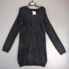 NWT Everly Black Feather Fuzzy Sweater Dress Sz L Fitted Stretch Whimsigoth Cozy