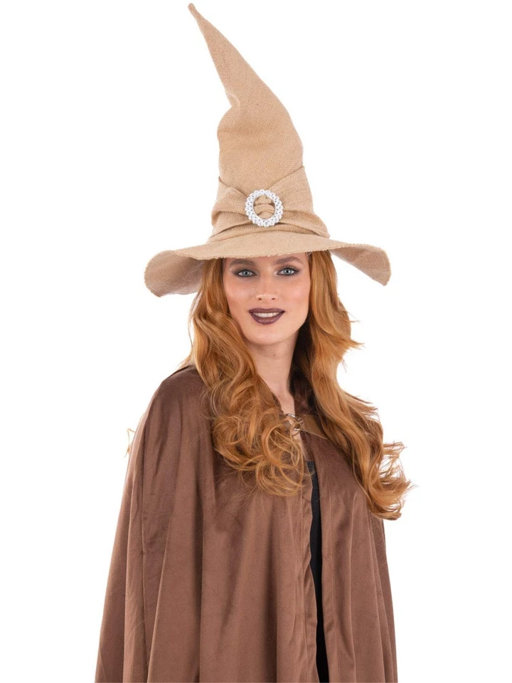 Jute Hexenhut Damen Halloween Hexenhut Kostüm Zubehör Hellbraun Creme Ha - Bild 1 von 1