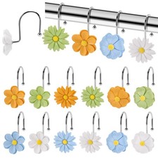 Daisy Shower Curtain Hooks Resin Metal Decorative Rings 4 Colors 12 PCS