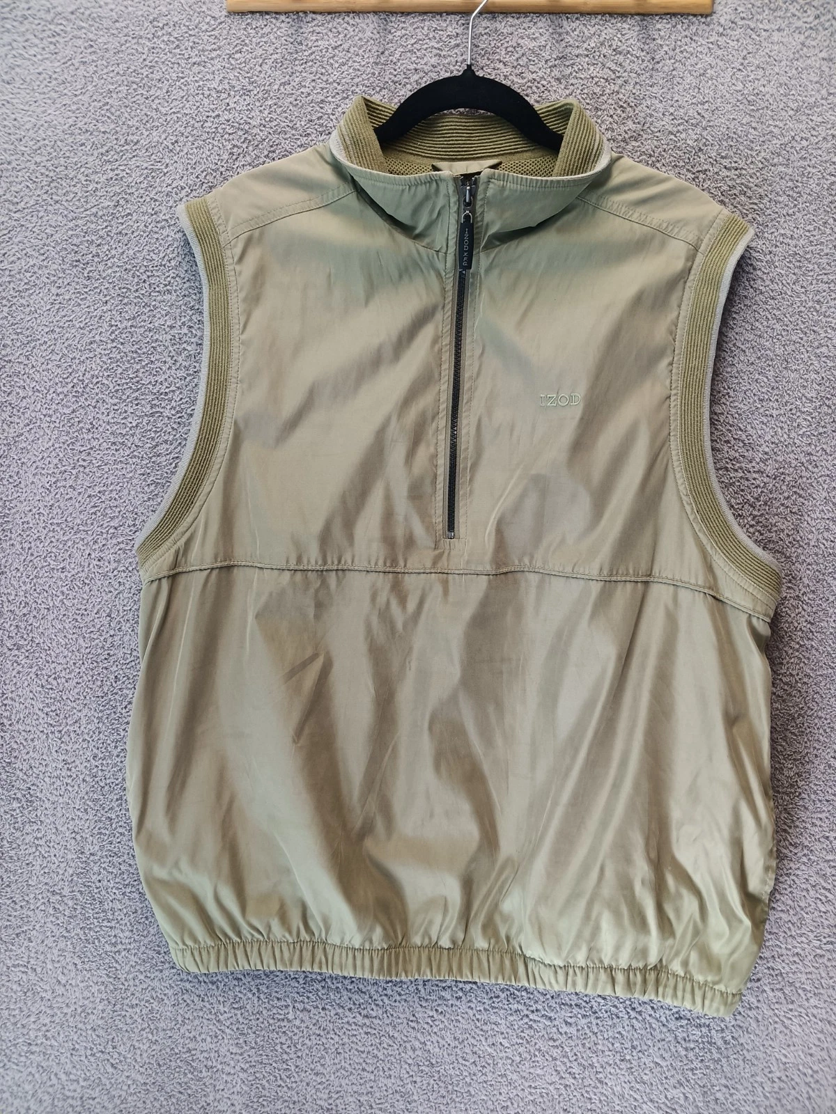 IZOD XFG Men’s Utility Vest Size L Khaki Zip Front Lightweight Lined