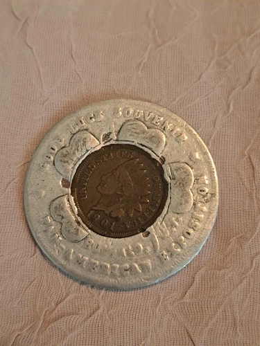 1901 Indian Head Pan-American Expo, Buffalo,  N.Y.  Encased Lucky Penny