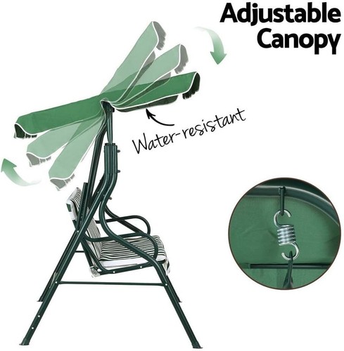 Outdoor Swing Chair Garden Bench Furniture Canopy 3 Seater White Green - Picture 5 of 7