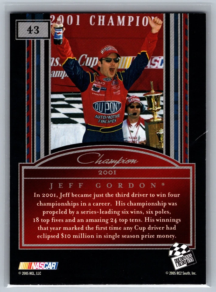 2005 Press Pass Legends Jeff Gordon #43 Champion 2001 - Image 2 of 2