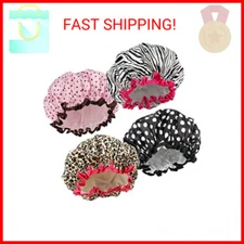 TCOTBE 4 Pieces Shower Cap for Women, Elastic and Reusable, Environmental Protec
