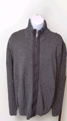 Daniel Hechter Paris Sweater Men's Size Large Full Zip Marled Gray Knit Jacket 