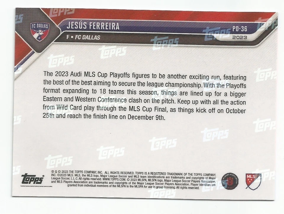 2023 Topps Now MLS Playoffs JESUS FERREIRA Orange Parallel 1/5 FC DALLAS - Image 2 of 2