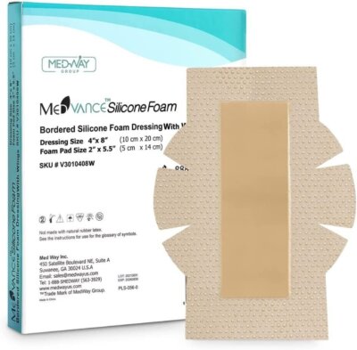 MedVance Silicone Bordered Adhesive Wound Dressing, 4''x8'' w/ Wings, Box of 5