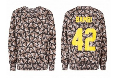 Disney Eleven Paris All Over Bambi Print / Selten Unisex Sweat Shirt Pullover / Schwarz M