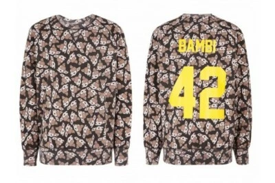Disney Eleven Paris All Over Bambi Print / Rare Unisex Sweat Shirt Pull / Noir M - Photo 1/4