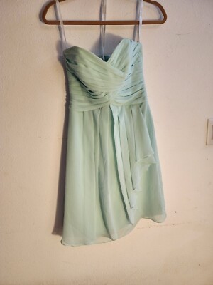 Davids Bridal Short Crinkle Chiffon Dress Front Cascade Mint Green Size  Zipper