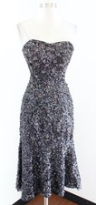 Vtg Alyce Designs Black Strapless Sequin Beaded Flounce Dress Size 2 Prom Party
