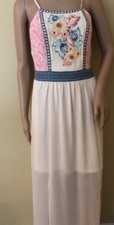 FLYING TOMATO Cream Full Length Maxi Dress Ivory Floral Sz S NEW