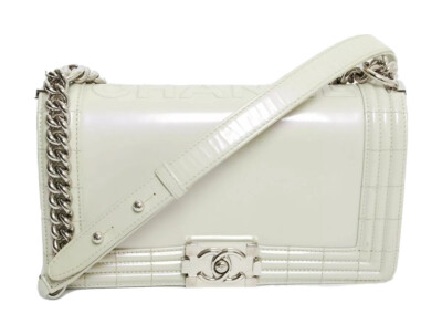 【ヴィンテージ】Rank:S☆Chanel White Boy Small ハンドバック Boy chanel handbag, Grained calfskin & gold-tone metal