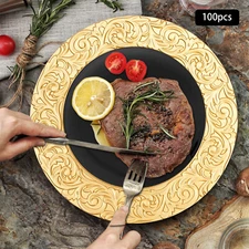 100PCS Gold Charger Plates -13" Round PP Dinner Plates for Weddings Party Events