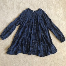 Free People Blue Floral Printed Flowy Boho Long Sleeve Tunic Dress Small 