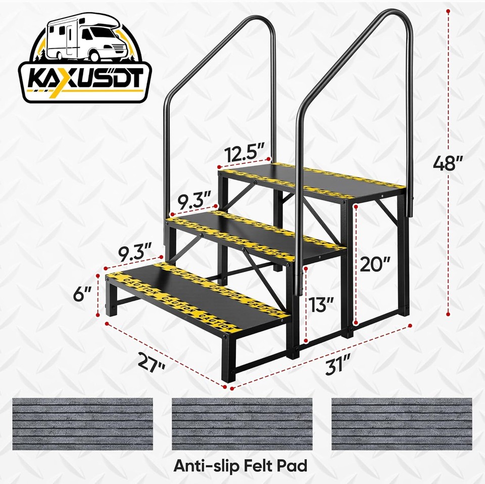 3 Step Rv Ladder 2/3 Steps Ladder RV Step w/ Handrail Mobile Home Stair for Travel ...