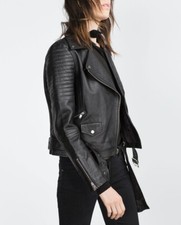 Zara Quilted Leather Biker Jacket With Belt - Size Xs