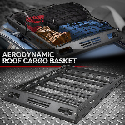 Roof Rack 53" X 43" Black Steel Basket Cargo Carrier Wind Fairing For SUVs/Trucks Universal Roof Rack - Foto 4