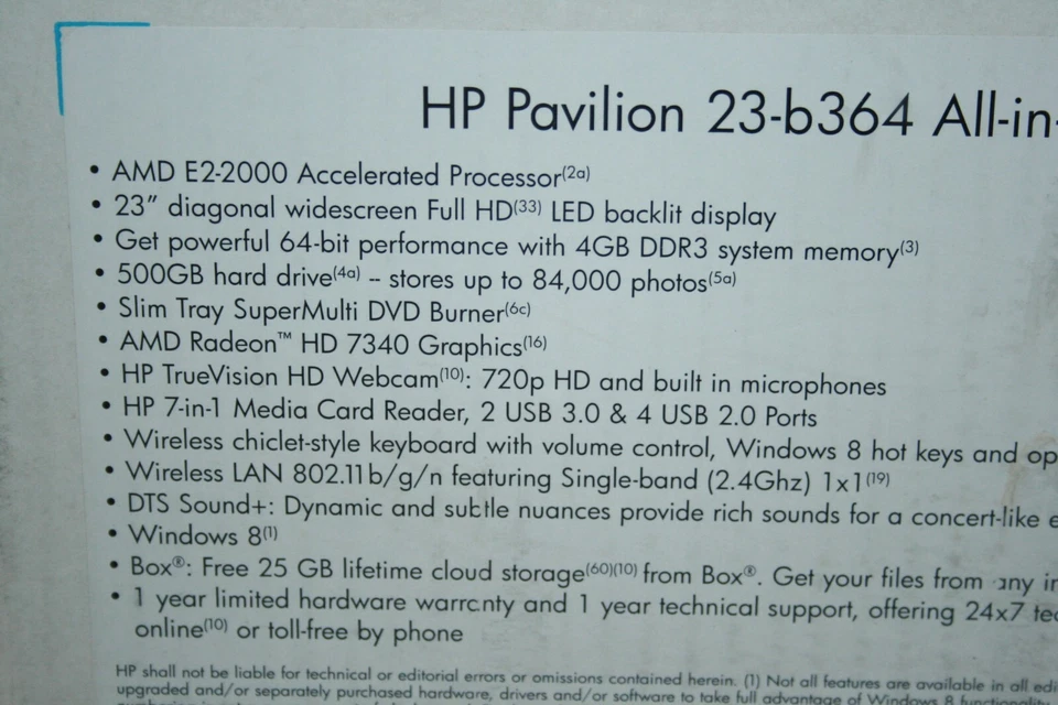 NEW HP Pavilion 23-B364 All-In-One PC 23" AMD E2-2000 Radeon HD 7340 500GB HDD - Image 4 of 4