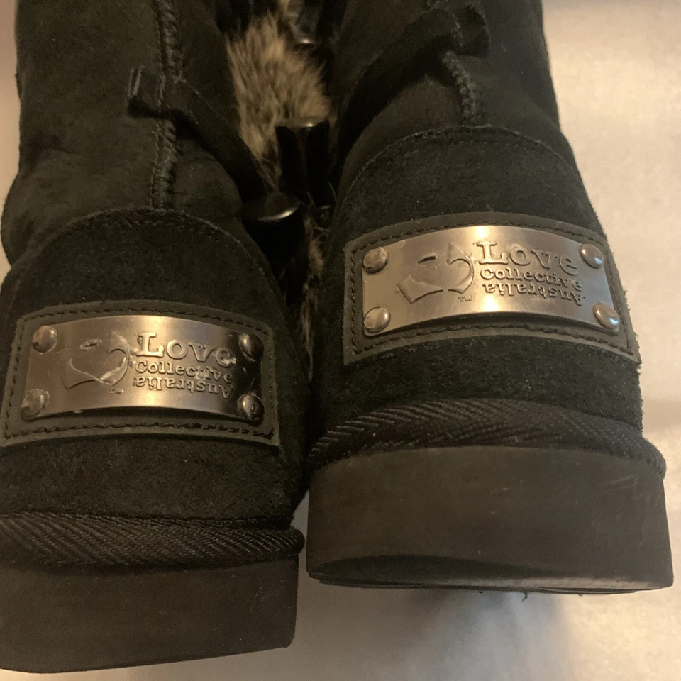 Love From Australia Women’s Black Fur Knee High Sheepskin Boots Size 4 New  - Image 3 of 4